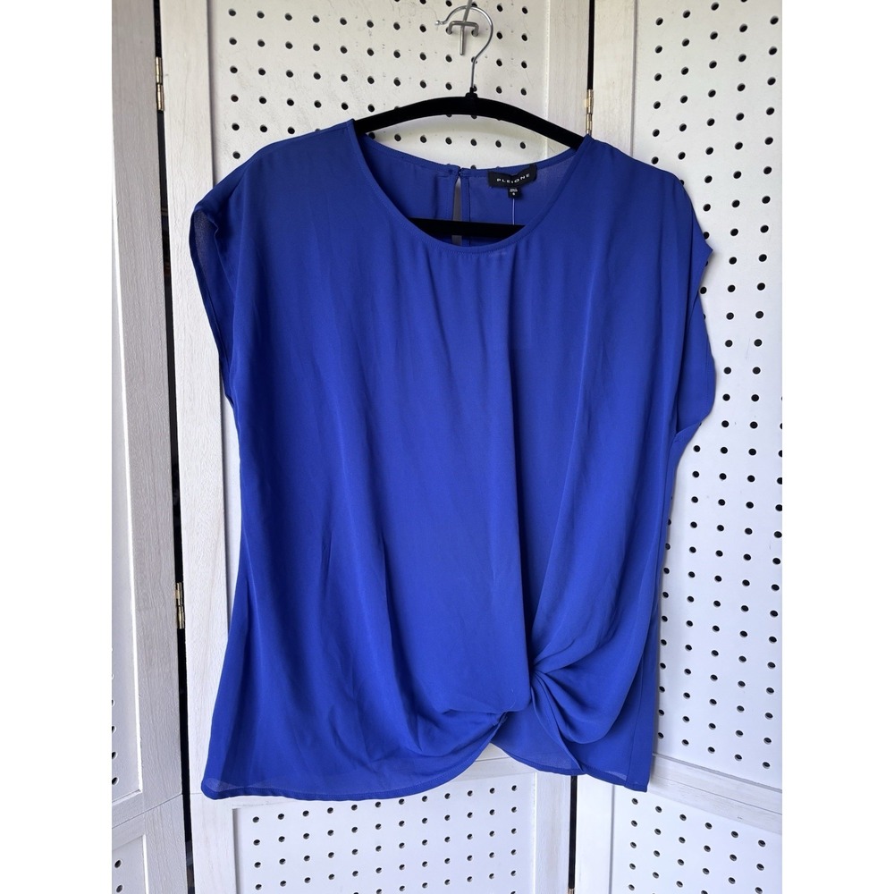 NWT Pleione Short SLV Blouse Blue Tie Knot Front Women's Small